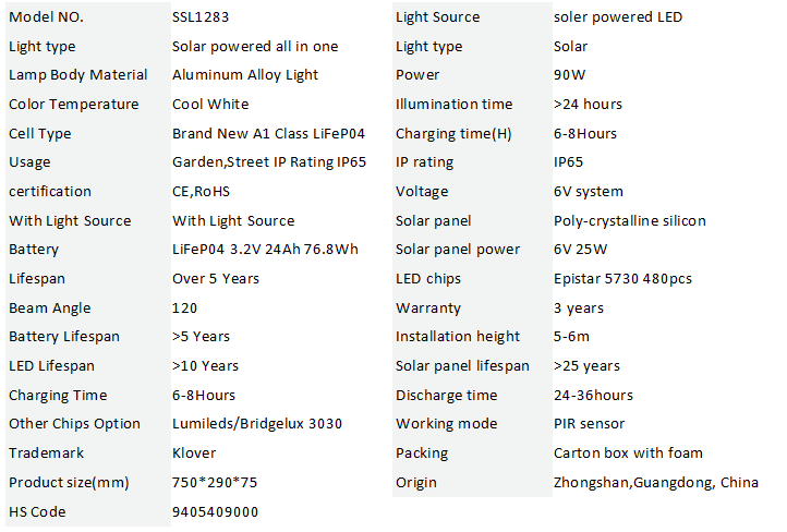 China high lumen outdoor 90W all in one solar LED street light factory price