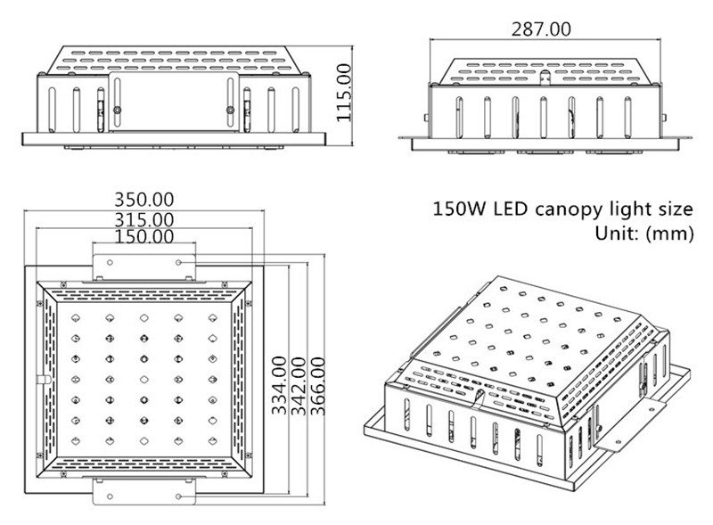 product size for 150W recessed led canopy light