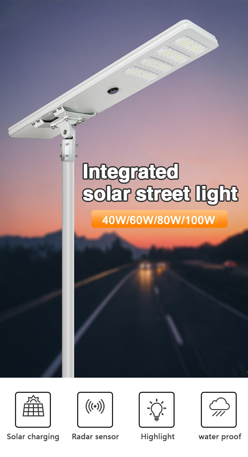 PIR motion sensor 100w integrated solar led street light