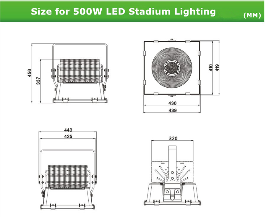 product size for 500W LED stadium lighting