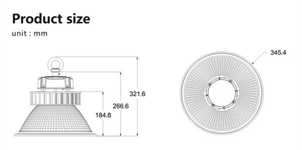 product size for 60W LED high bay lights