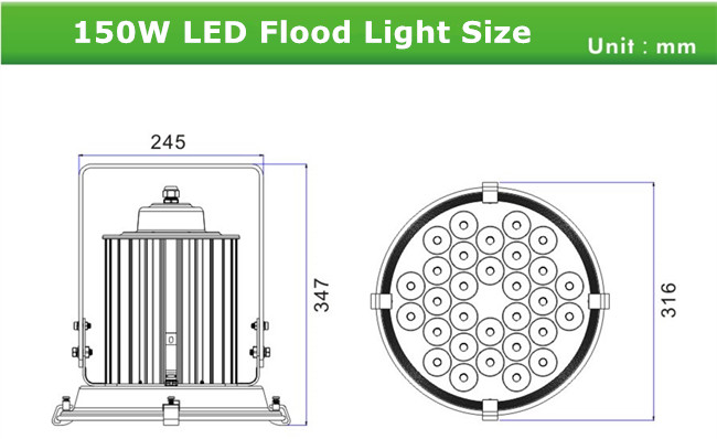 size for 150w LED flood lights