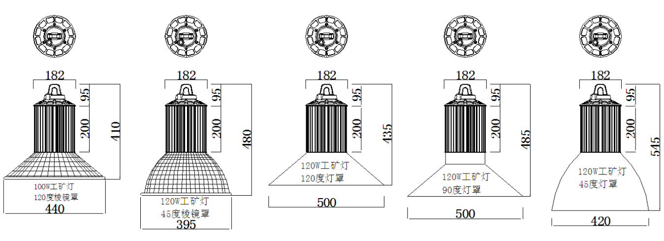 100W LED high bay lights size