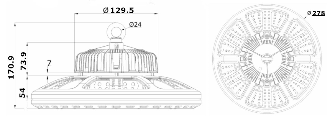 100W UFO LED high bay light size