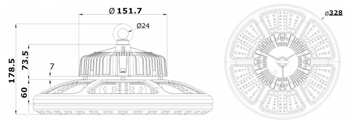 150W UFO LED high bay light size