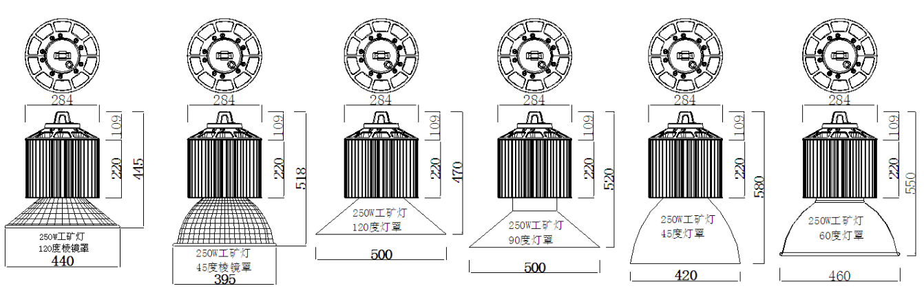 product size for 250W LED high bay lights
