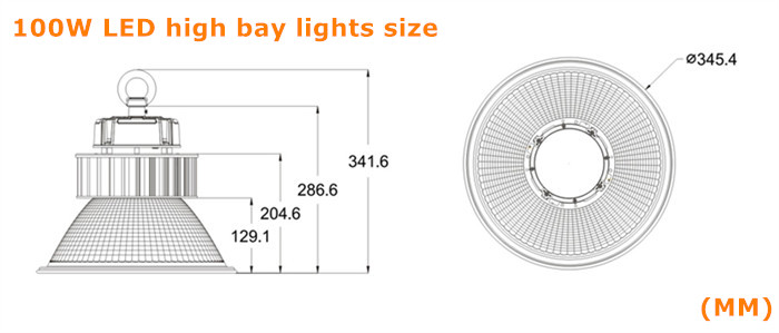 Product size for Osram SMD3030 100W LED high bay light