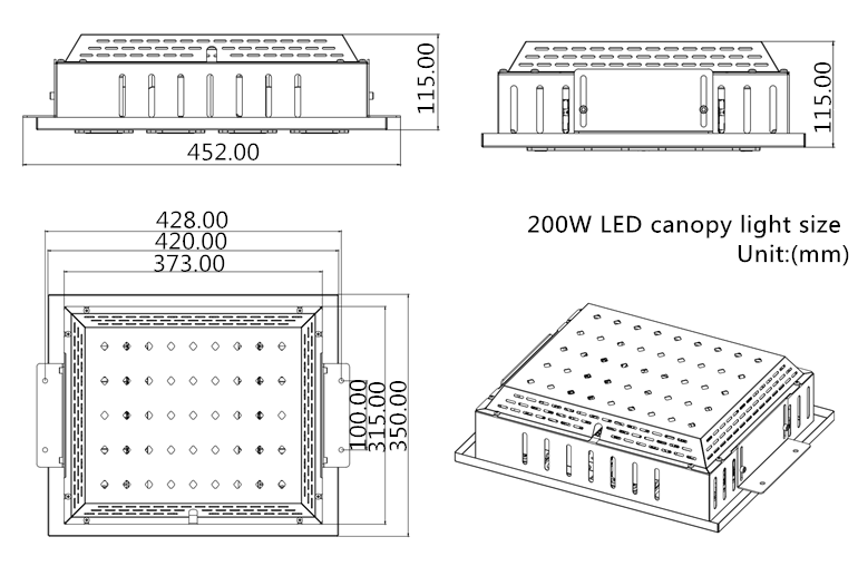 Water Proof IP65 200W Canopy LED Light 