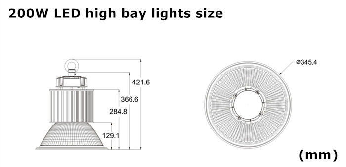 Philips or Osram SMD3030 200W LED high bay lights size
