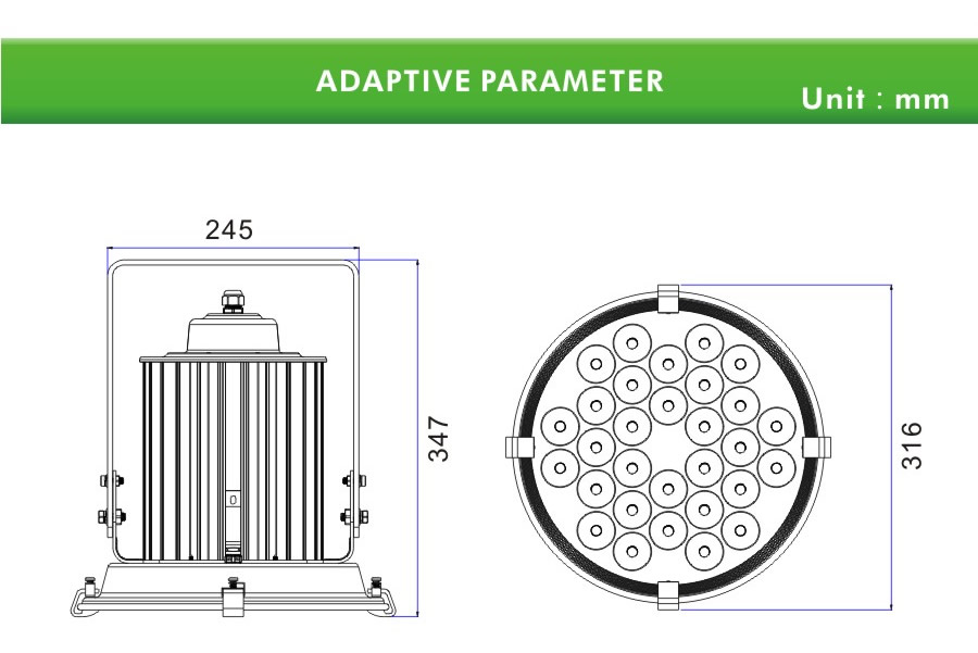 size for 200W narrow beam angle LED flood light