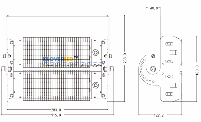 size for Exterior IP65 100W LED flood light fixtures